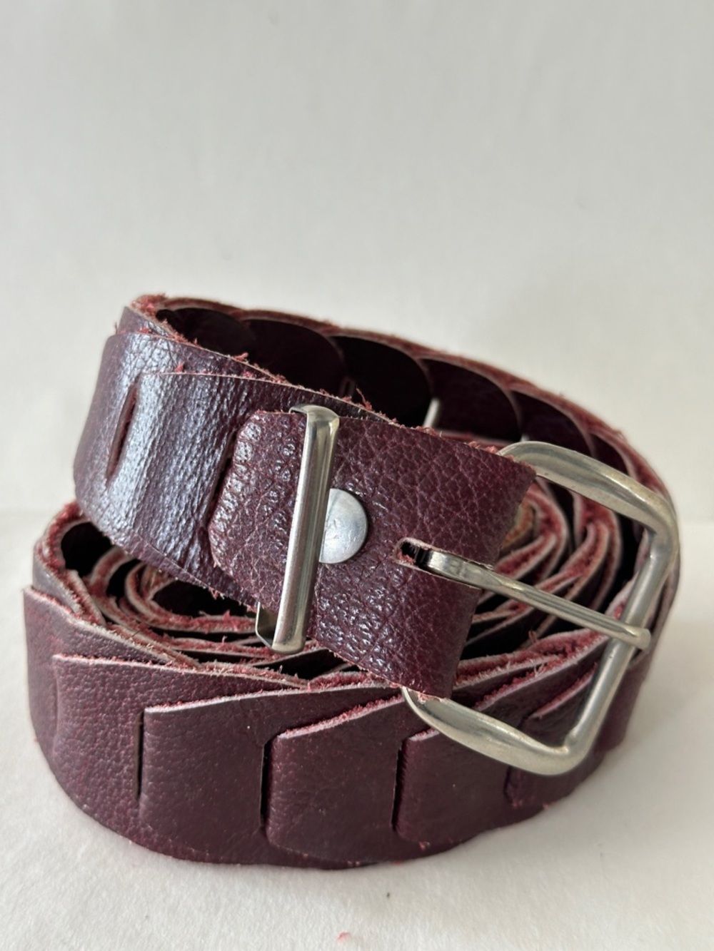 Vintage Leather Braided Interlocking Belt Oxblood/Burgundy Medium